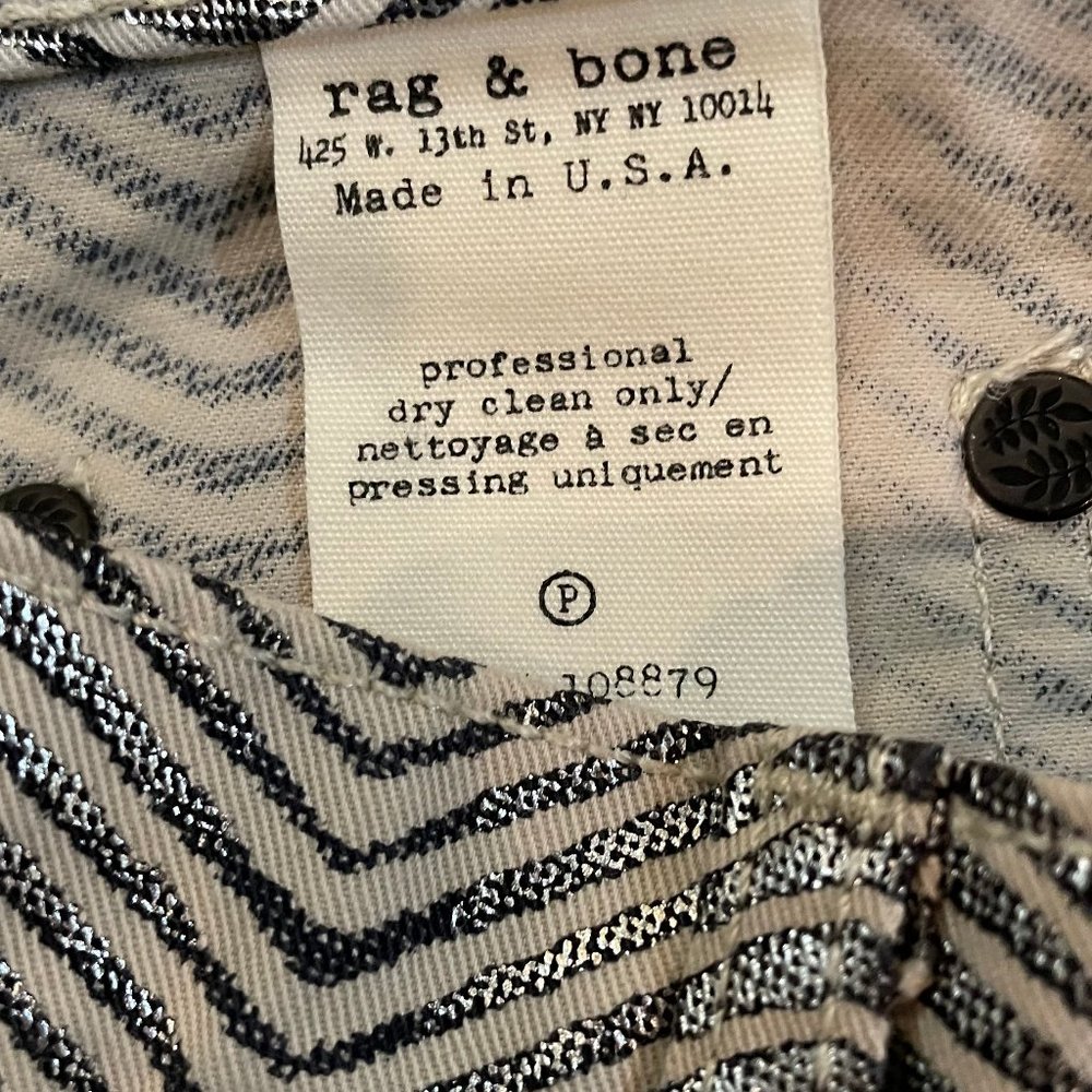 rag & bone Zebra Women's Metallic Jean Tag Size 28 Silver Black Made in the USA - Picture 8 of 13